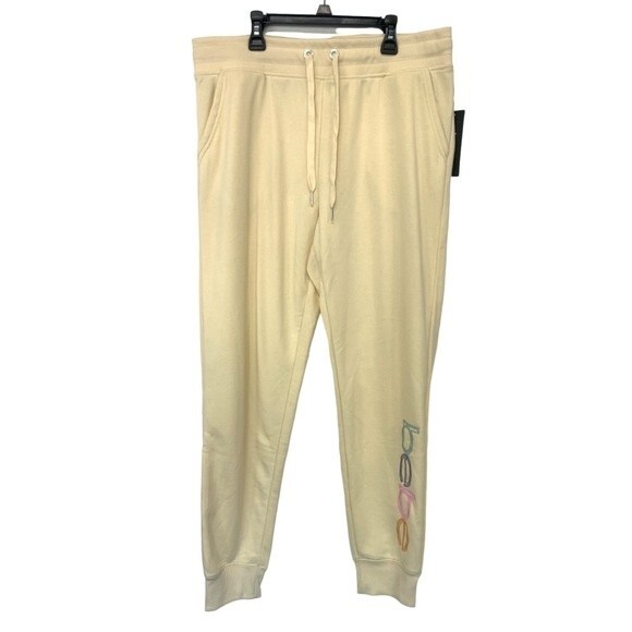 NWT bebe | Cream Jogger Pants with Colored Logo L - Picture 1 of 6